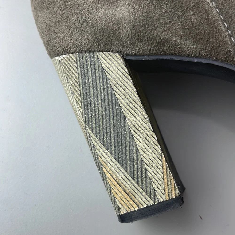 MATISSE SUDE ANKLE BOOTS HERRINGBONE WOOD HEEL 7.5